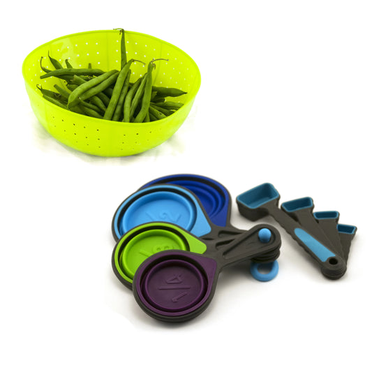Ingeniuso | Silicone Utensils – Collapsible Measuring (Blue) with Lime Strainer | Reliable & Accurate